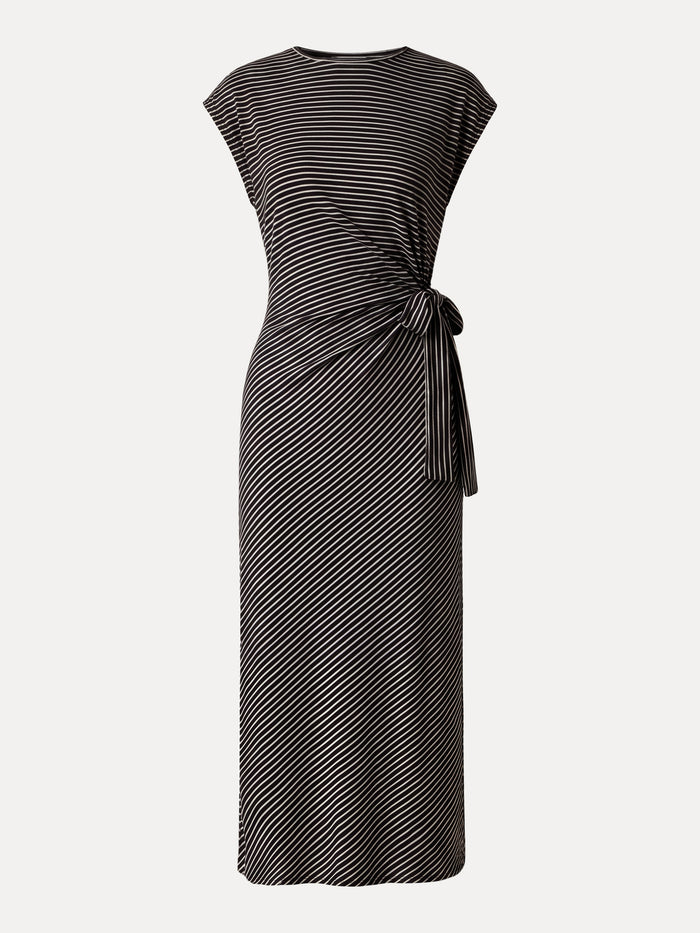 OGLmove Striped Relaxed Midi Dress with Self-Tie Black/Khaki Stripe XS