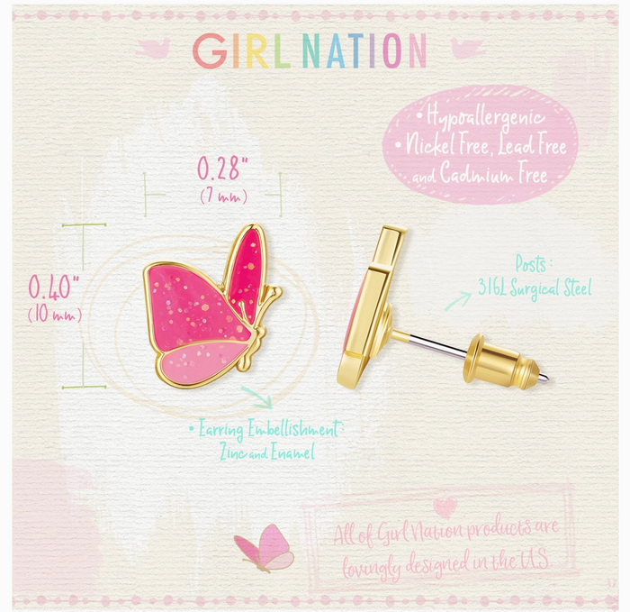 Stud Earrings - Glitter Butterfly