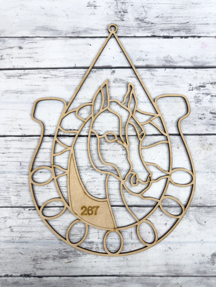 Style 267 Horse with horseshoe Laser Cut Outline Frame Blank