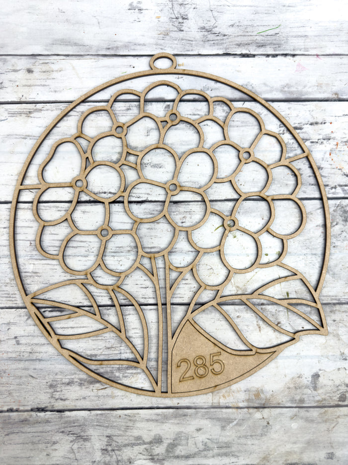 Style 285 Round hydrangea Laser Cut Outline Frame Blank
