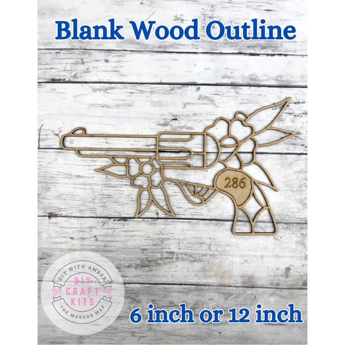 Style 286 Pistol and Flowers Laser Cut Outline Frame Blank