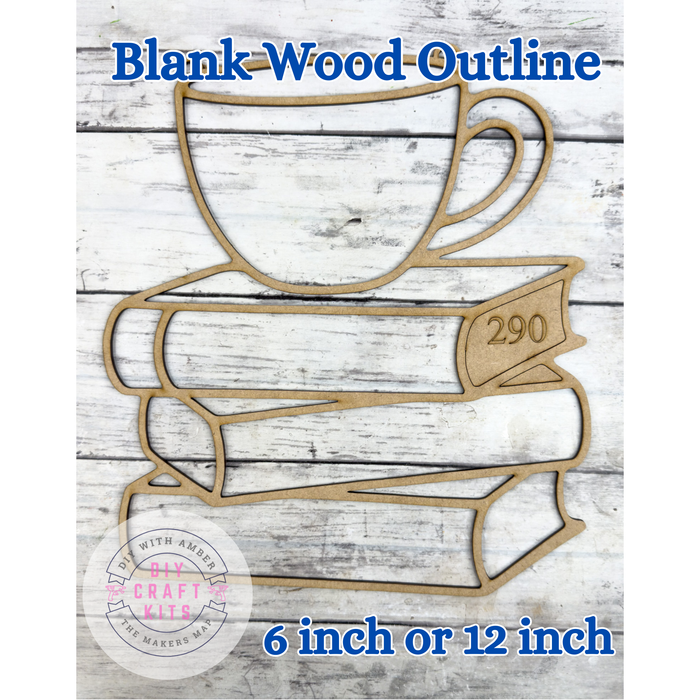 Style 290 Stacked Books and Mug Laser Cut Outline Frame Blank