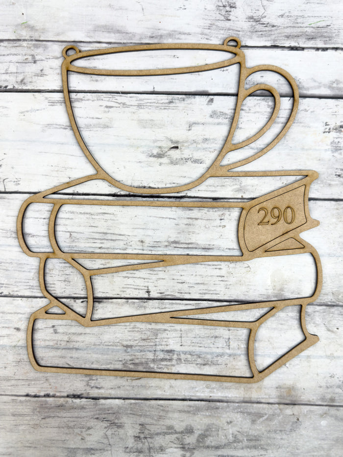 Style 290 Stacked Books and Mug Laser Cut Outline Frame Blank