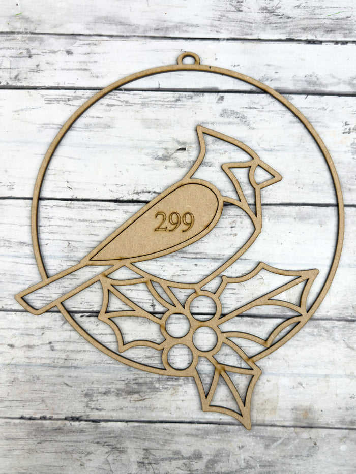 Style 299 Round Perched Cardinal Laser Cut Outline Frame Blank