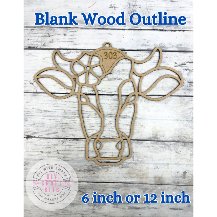 Style 303 Cow and Flower Laser Cut Outline Frame Blank