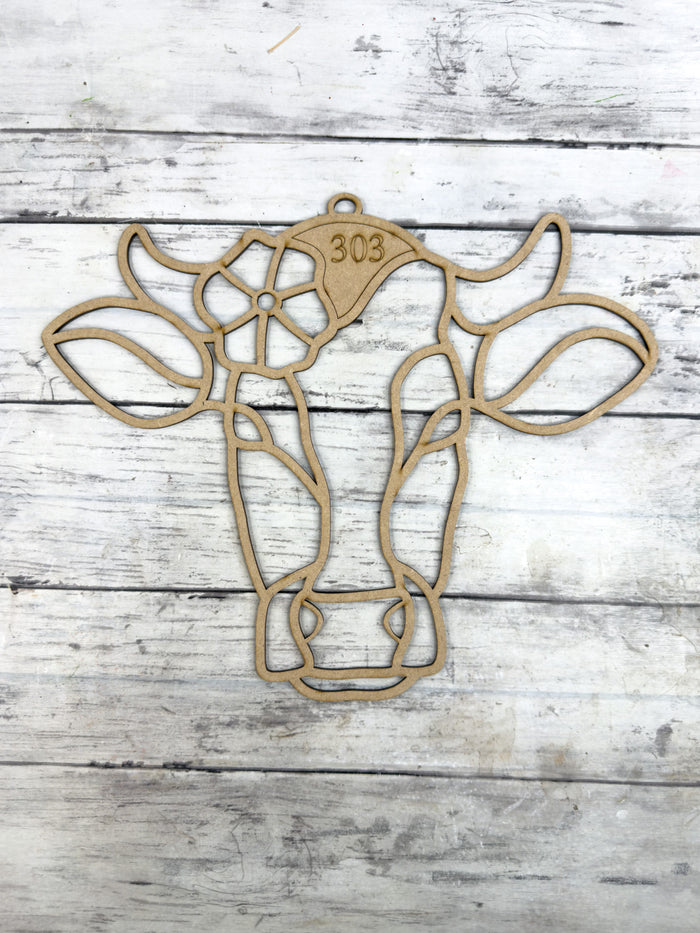 Style 303 Cow and Flower Laser Cut Outline Frame Blank