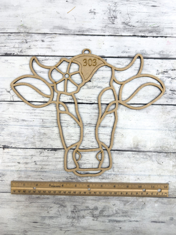 Style 303 Cow and Flower Laser Cut Outline Frame Blank
