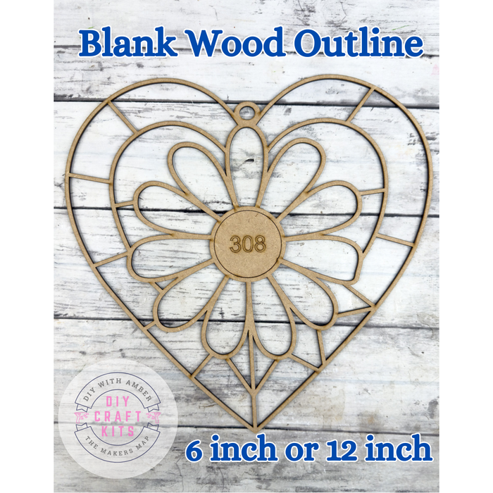 Style 308 Daisy Heart Laser Cut Outline Frame Blank