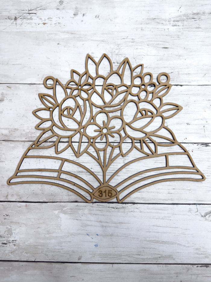 Style 315 Book with Flowers Laser Cut Outline Frame Blank