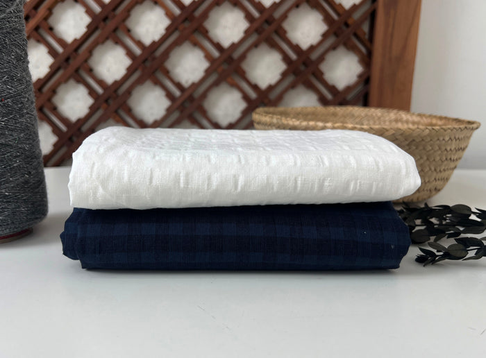 Subtle Seersucker | Linen Cotton Gingham Fabric 8300 8301