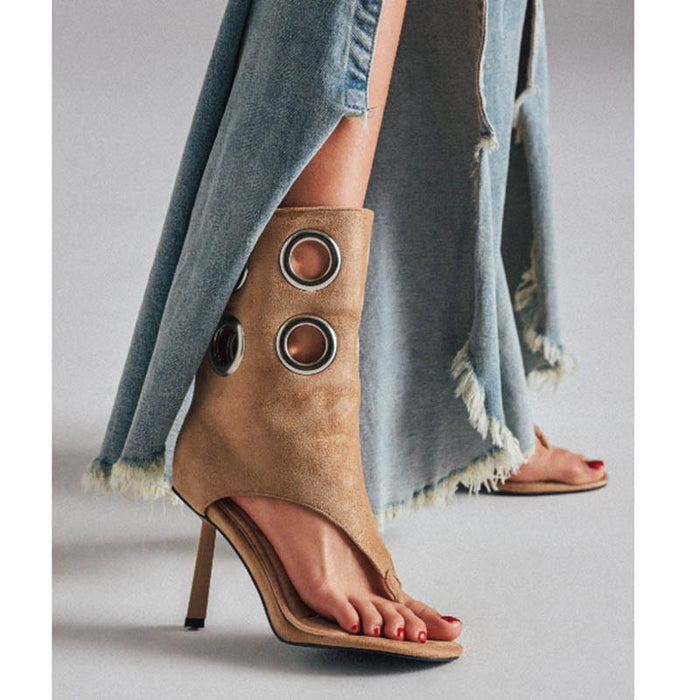 Suede Cutout Eyelet Booties – Edgy High Heel Sandals