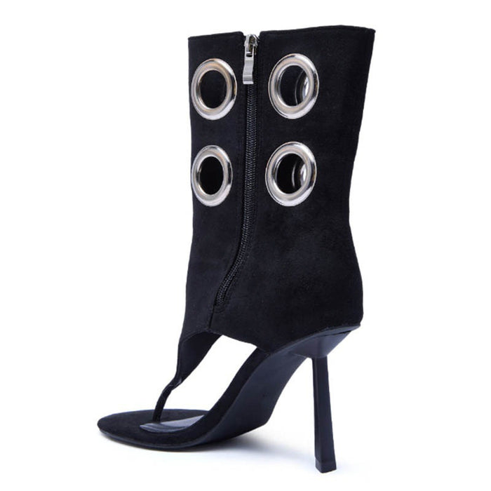 Suede Cutout Eyelet Booties – Edgy High Heel Sandals