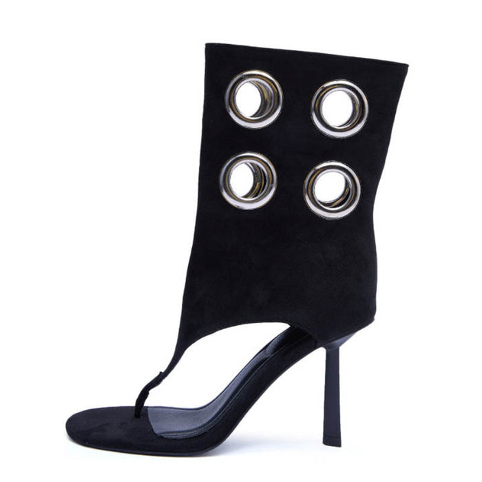 Suede Cutout Eyelet Booties – Edgy High Heel Sandals