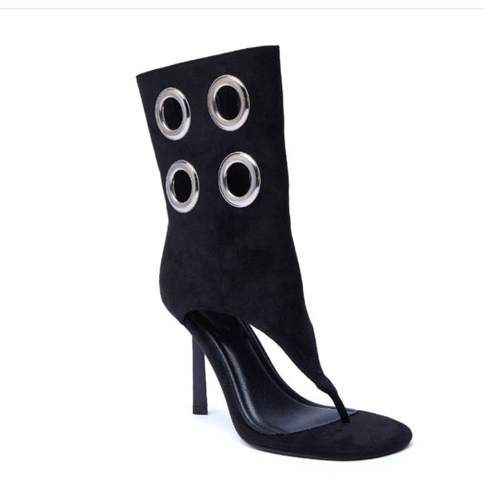 Suede Cutout Eyelet Booties – Edgy High Heel Sandals