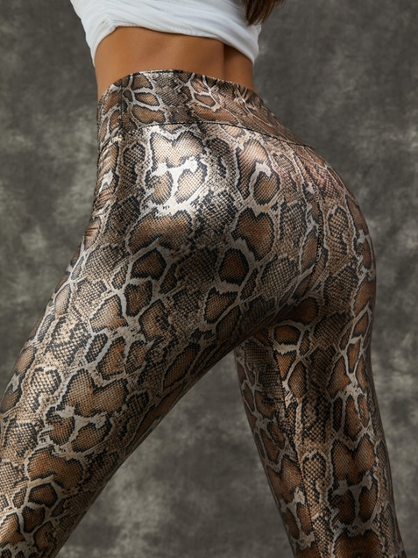 Super Stretchy Faux Leather Black Snake Print Leggings
