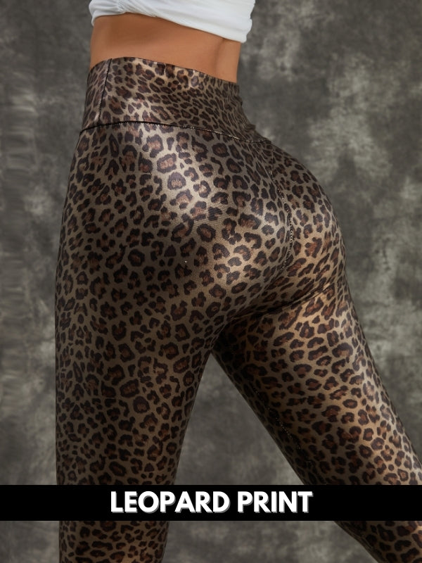 Super Stretchy Faux Leather Black Snake Print Leggings