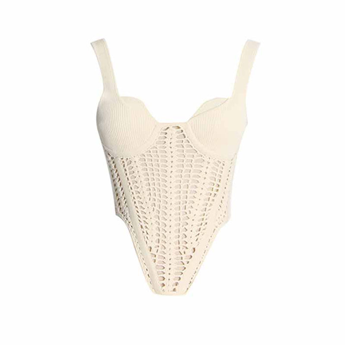 Sweetheart Neck Suspender Strap Crochet Knit Corset Crop Top