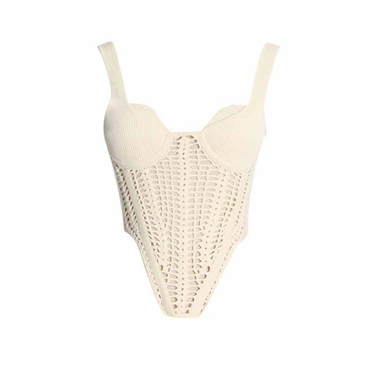 Sweetheart Neck Suspender Strap Crochet Knit Corset Crop Top