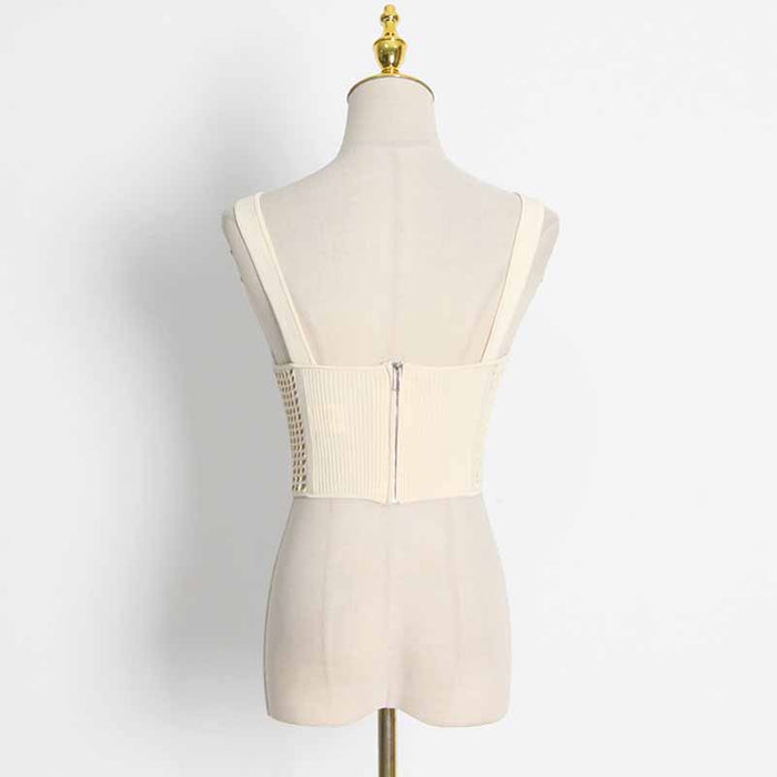 Sweetheart Neck Suspender Strap Crochet Knit Corset Crop Top
