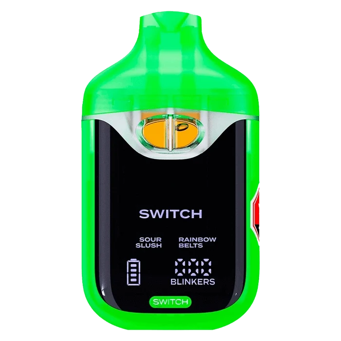 Front view of the Switch 95+ Digital Diamonds Sour Slush / Rainbow Belts AIO Disposable Vape, showing its sleek, black casing.