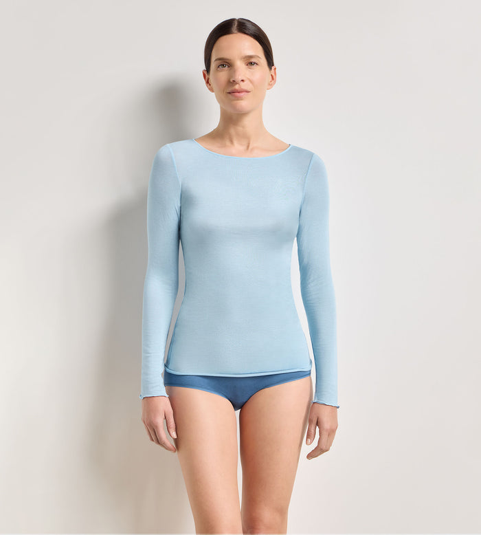 T-shirt col rond bleu satin Thermal Light