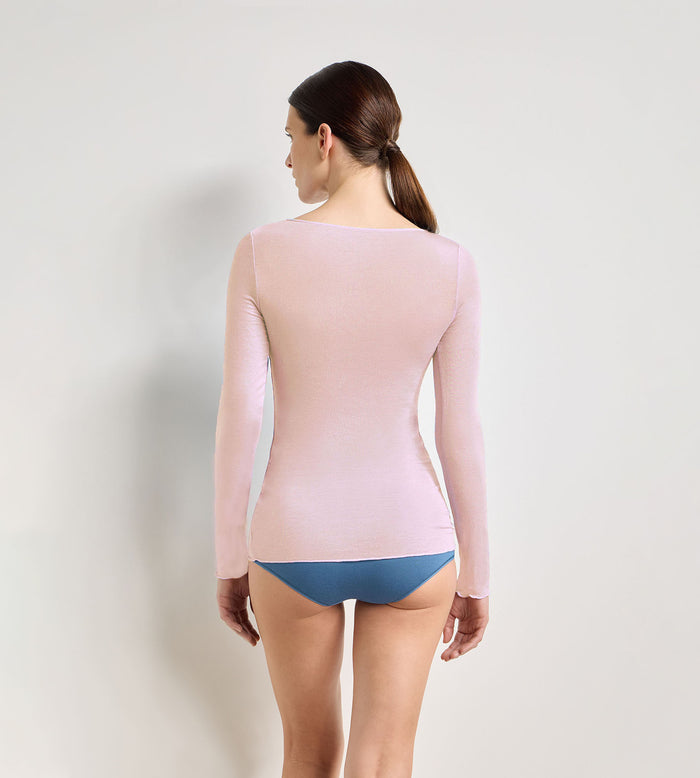 T-shirt col rond bleu satin Thermal Light