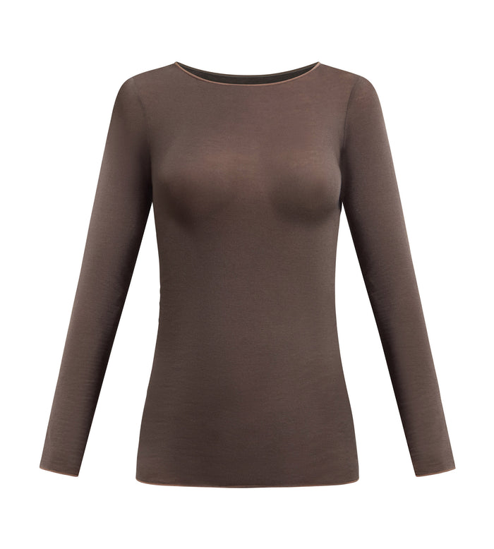 T-shirt col rond chocolat profond Thermal Light