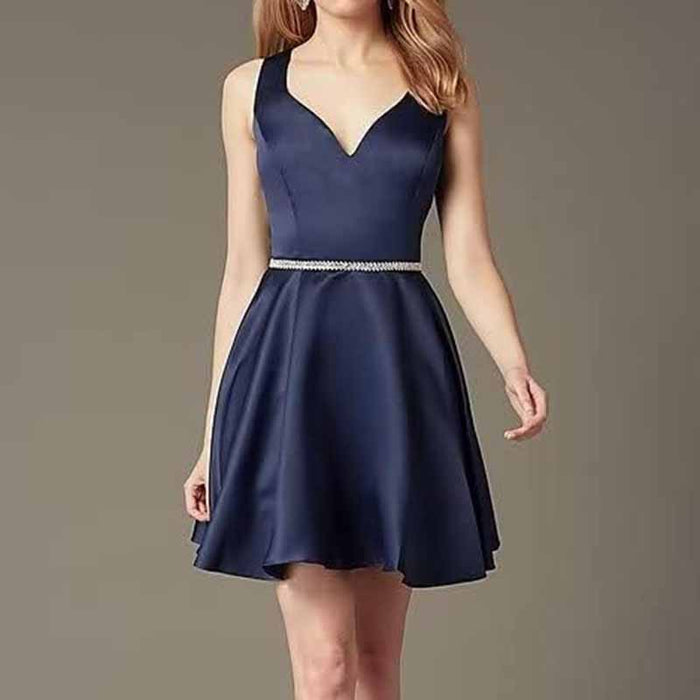 Teens Short Homecoming Dresses Pocket V-Neck Open Back Satin Prom Party Gowns
