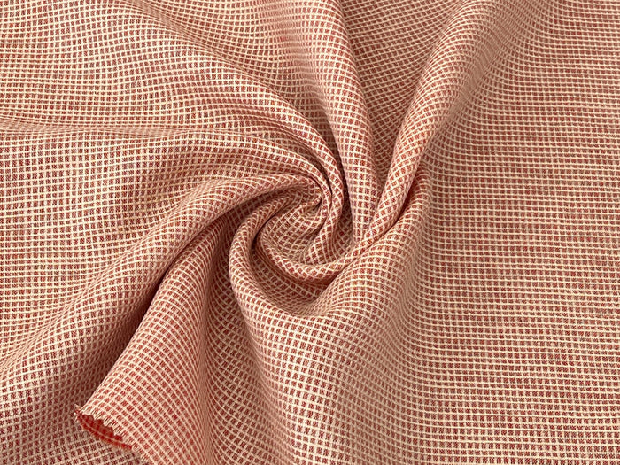 Terracotta Micro Check Linen Blend Fabric | Medium Weight | 42"