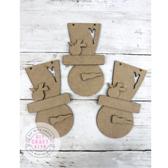 Three Primitive Snowmen Head Ornaments DIY Kit