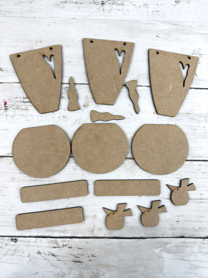 Three Primitive Snowmen Head Ornaments DIY Kit
