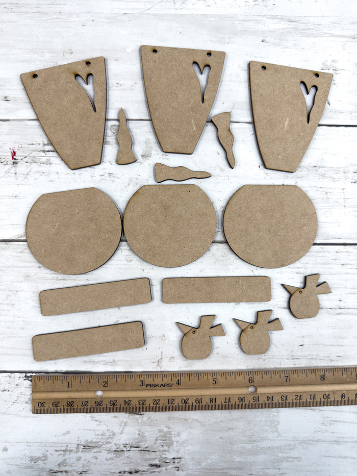 Three Primitive Snowmen Head Ornaments DIY Kit