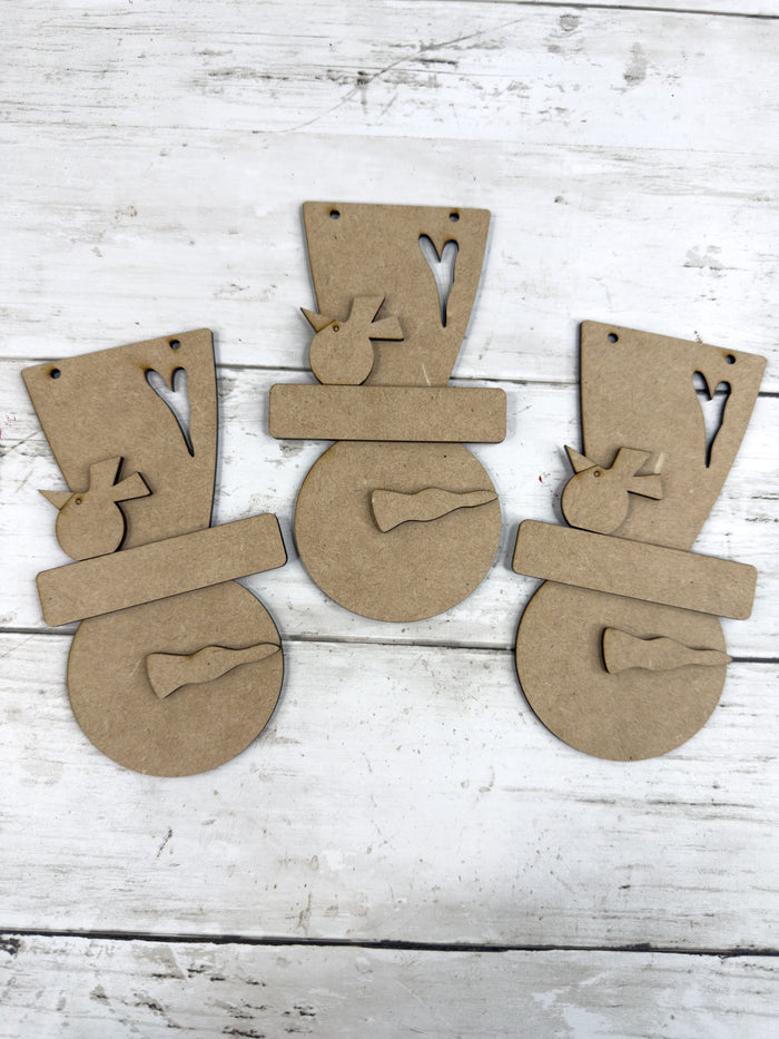 Three Primitive Snowmen Head Ornaments DIY Kit