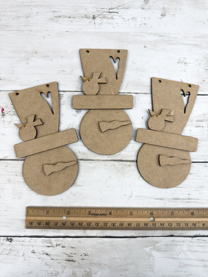 Three Primitive Snowmen Head Ornaments DIY Kit