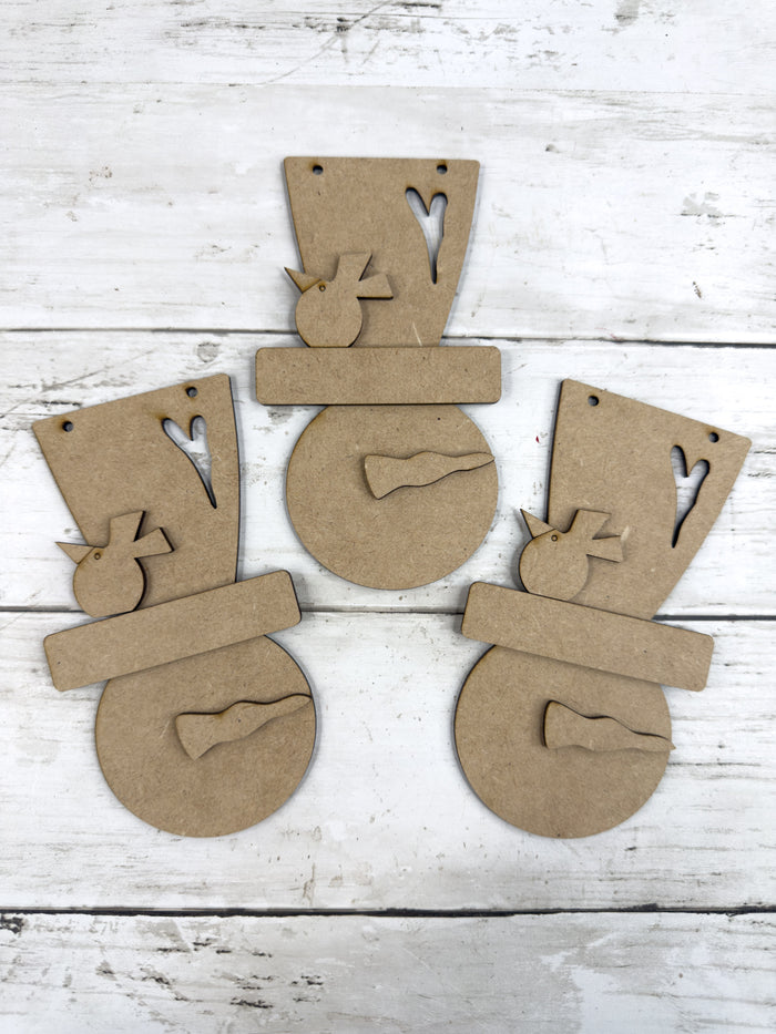 Three Primitive Snowmen Head Ornaments DIY Kit