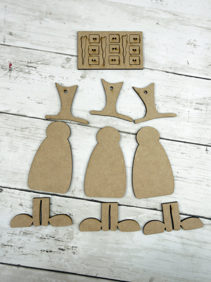 Three Primitive Snowmen wonky feet Ornaments DIY Kit