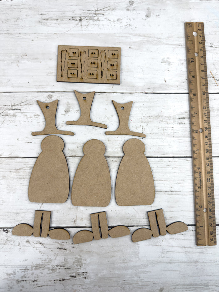 Three Primitive Snowmen wonky feet Ornaments DIY Kit