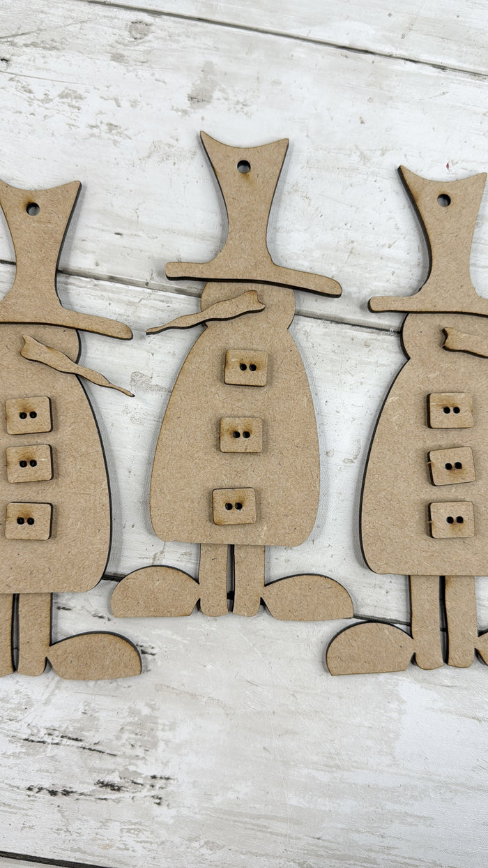 Three Primitive Snowmen wonky feet Ornaments DIY Kit