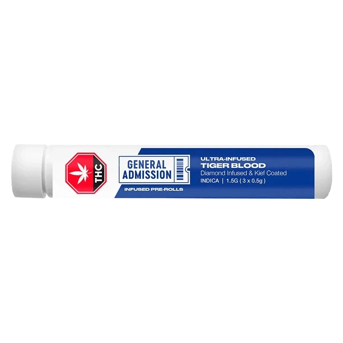 Front view of the Tiger Blood Diamond Diamond Infused Pre Rolled 3 x 0.5 g package, displaying the branding on a white background.