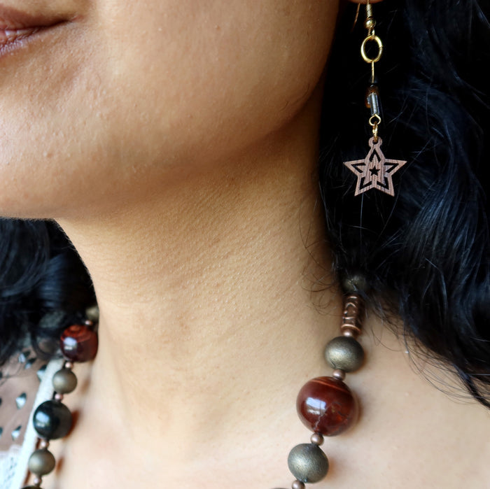 sheila wearing Tigers Eye Earrings