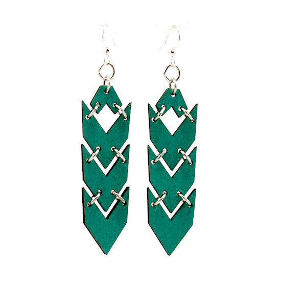 Tight chevron earrings with narrow stacked V shapes, made in USA