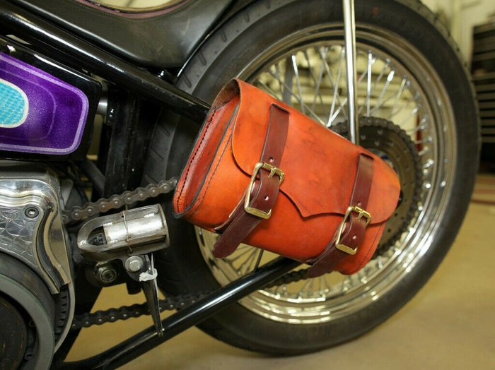 Tool Roll Bag Saddle Harley Chopper Bobber Motorcycle Black Distressed Leather - Mother Road Customs