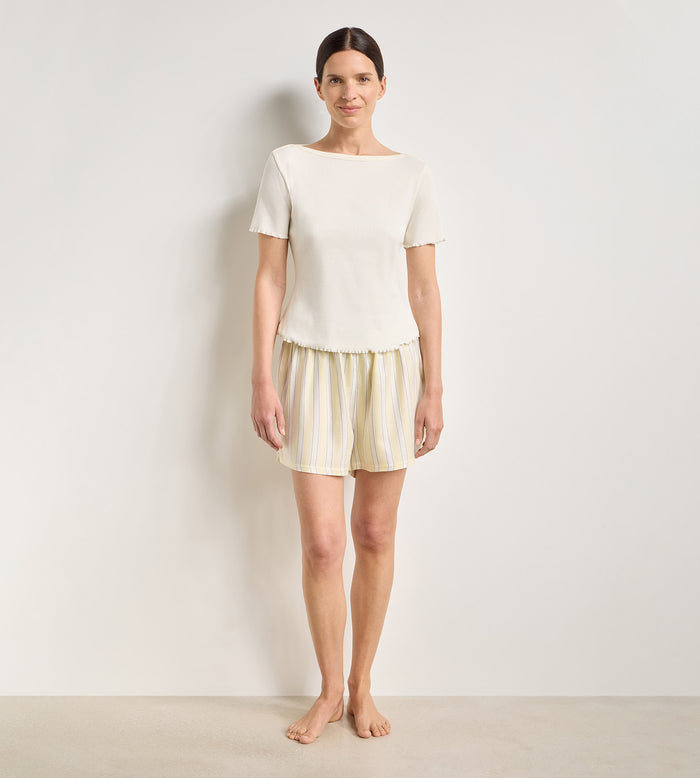 Top manches courtes col bateau coton écru Slow Days Fresh Vibes