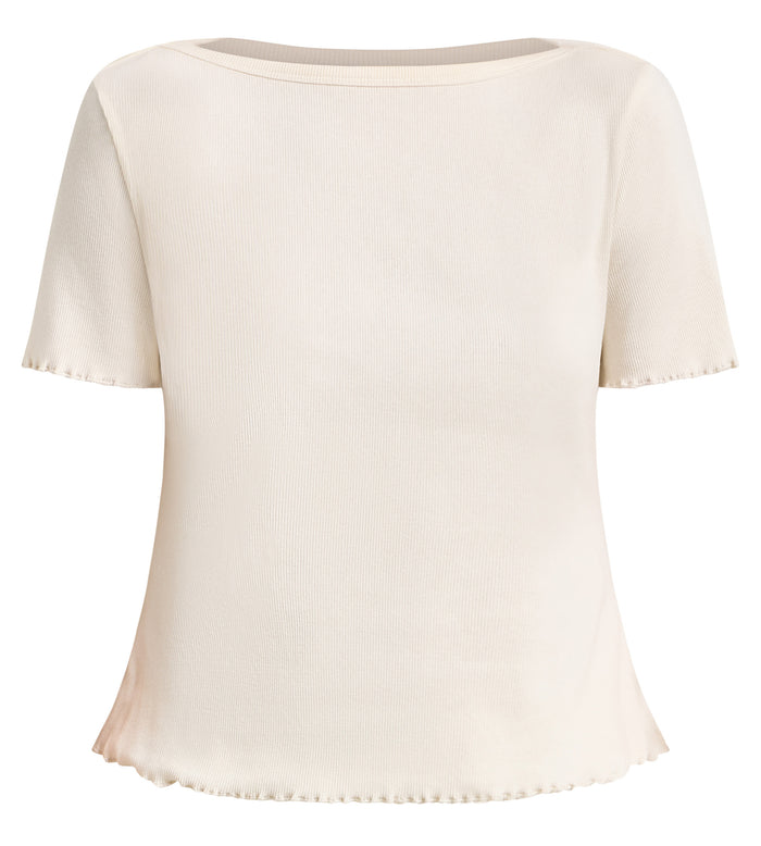 Top manches courtes col bateau coton écru Slow Days Fresh Vibes