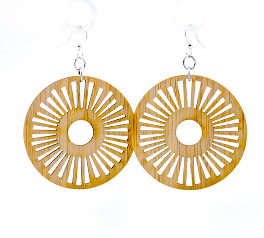 Bamboo tribal sun earrings with radiating rays, laser-cut and made in USA