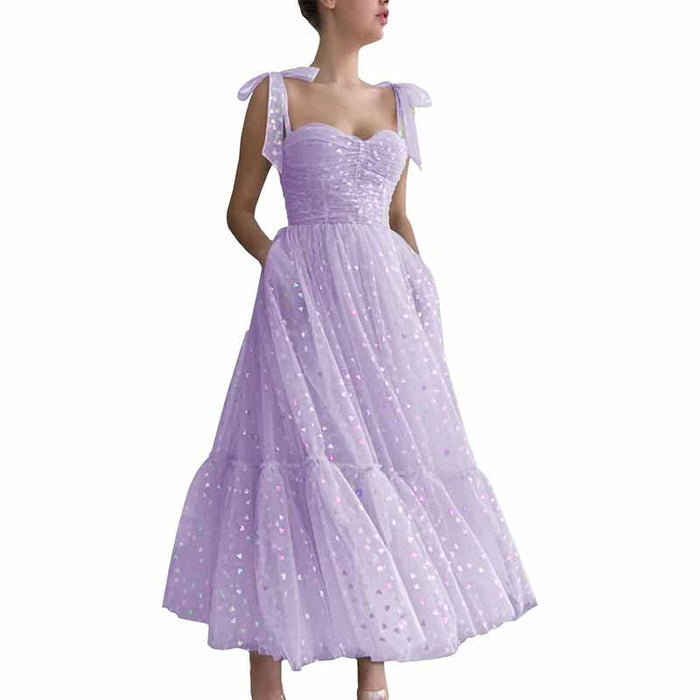 Tulle Prom Dresses Tea Length Spaghetti Straps Formal Evening Party Gowns for Women