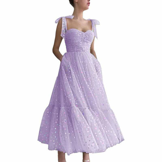 Tulle Prom Dresses Tea Length Spaghetti Straps Formal Evening Party Gowns for Women