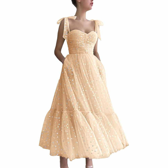Tulle Prom Dresses Tea Length Spaghetti Straps Formal Evening Party Gowns for Women