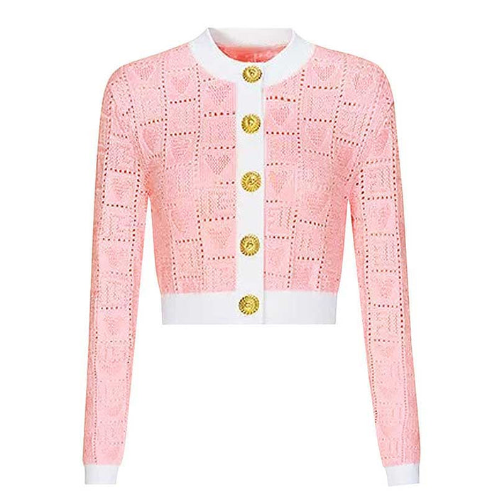 Two-Tone Knit Crop Top + Mini Skirt Suit With Cardigan Jacket 3 Pieces Set