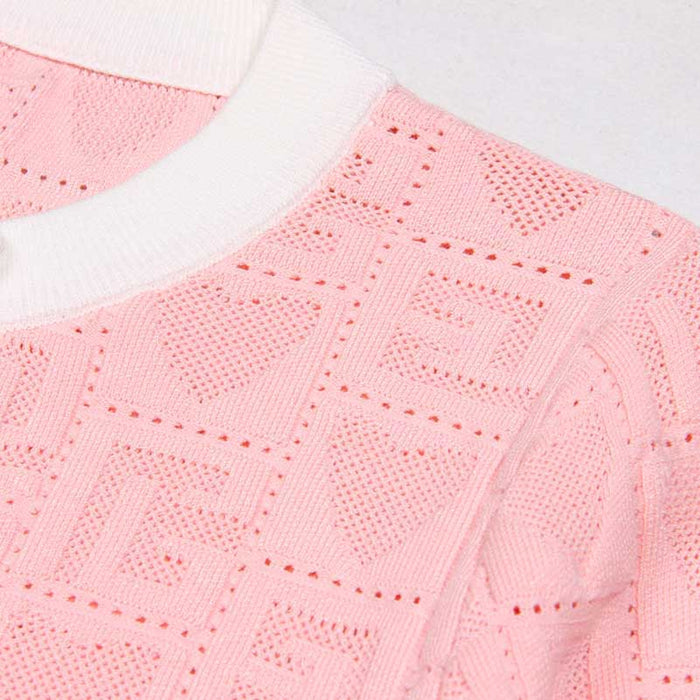 Two-Tone Knit Crop Top + Mini Skirt Suit With Cardigan Jacket 3 Pieces Set